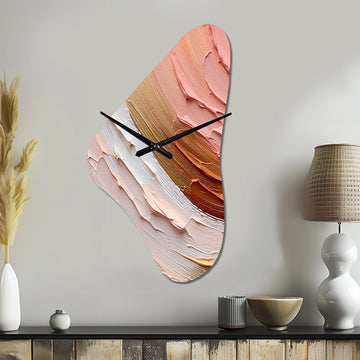 Peach and Gold Spiral Radiance - Asymmetric Metal Wall Clock